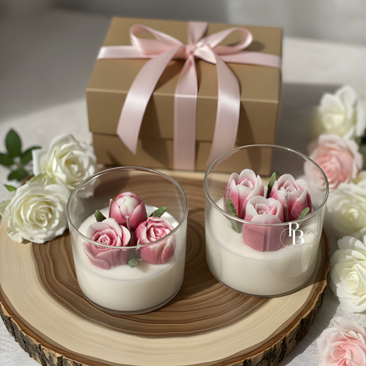 Luxury Floral Bouquet Candle in Glass Jar | Handmade Soy Wax Flower Candle for Premium Gifting