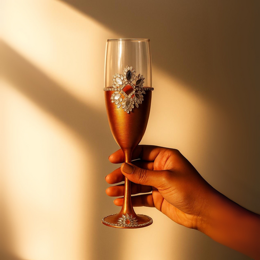 Luxury Handcrafted Decorative Champagne Glass with Gemstone Embellishments