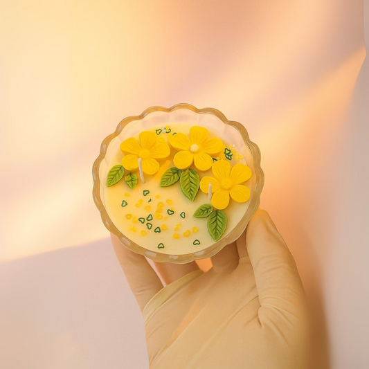 Luxury Handmade Yellow Flower Candle in Glass Bowl