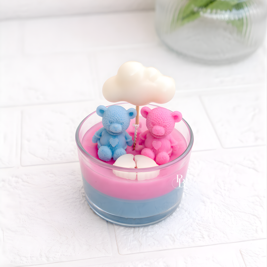 Cute Teddy Bear Couple Candle with Cloud – Romantic Handmade Soy Wax Gift | Pink & Blue Love Candle