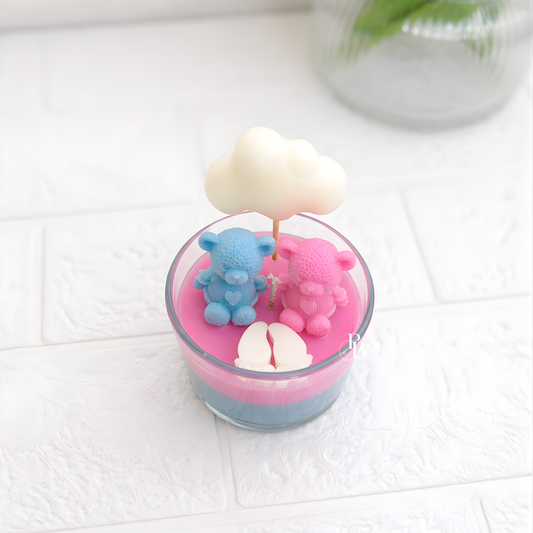 Cute Teddy Bear Couple Candle with Cloud – Romantic Handmade Soy Wax Gift | Pink & Blue Love Candle