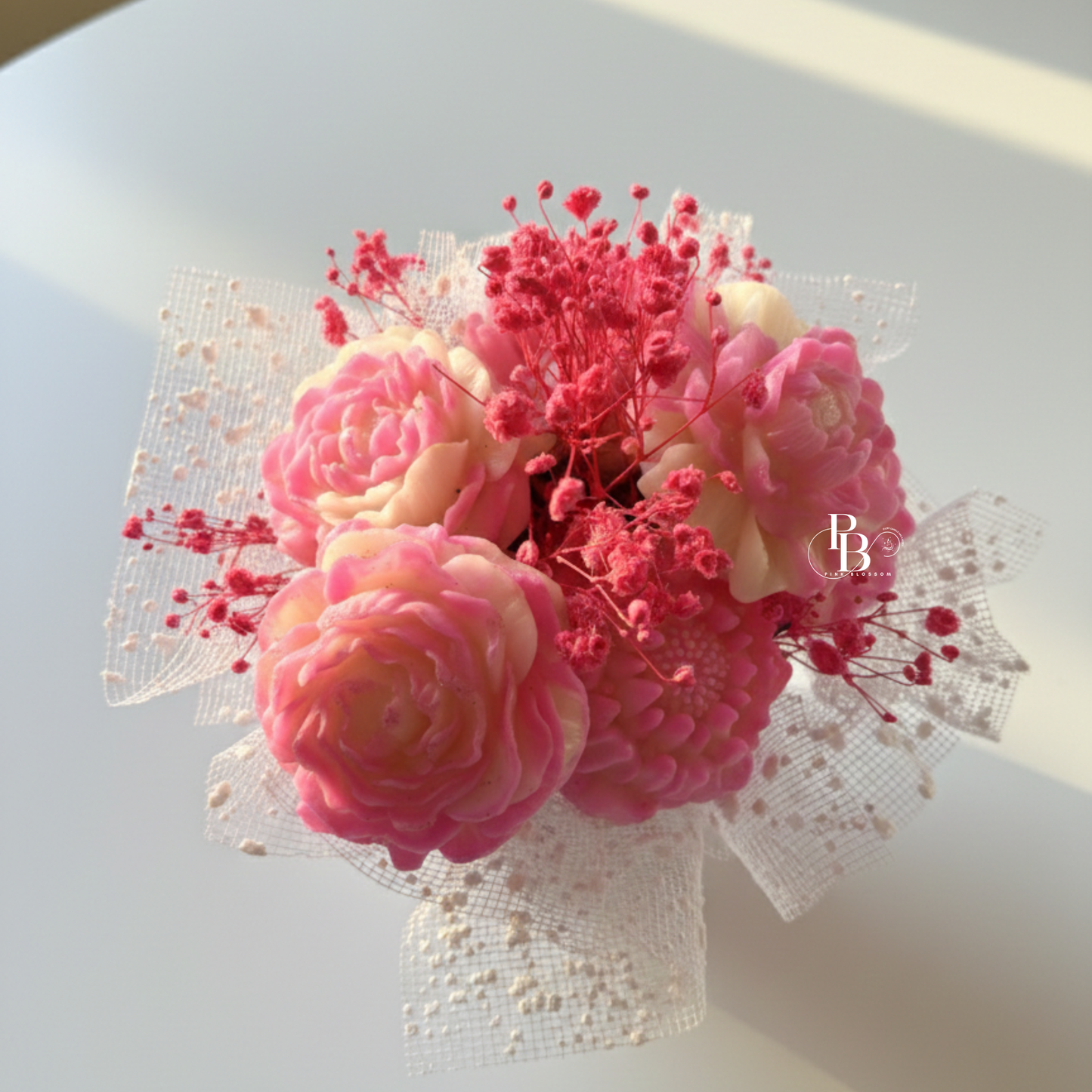 Handcrafted Pink Floral Bouquet Candle