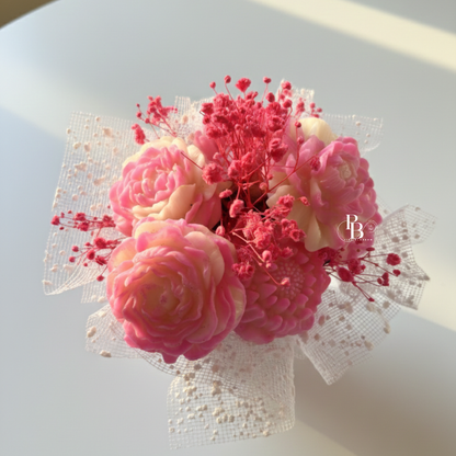 Handcrafted Pink Floral Bouquet Candle