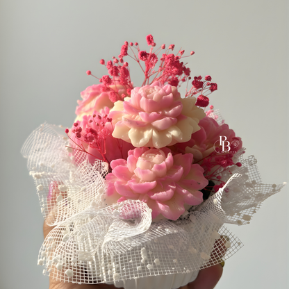 Handcrafted Pink Floral Bouquet Candle