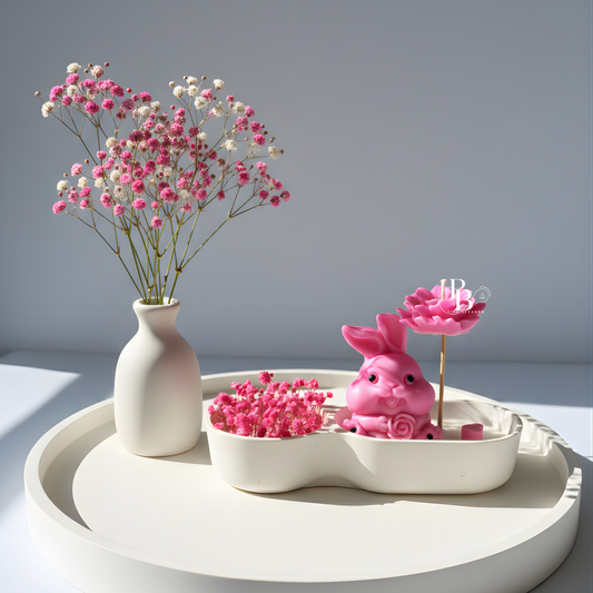Pink Bunny Flower Candle | Handmade Decorative Candle for Gifting & Home Decor