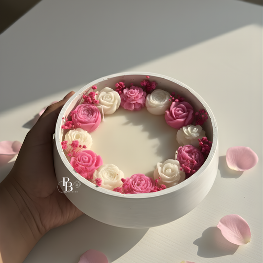 Blush Bloom Floral Bowl Candle – Luxury Handmade Rose Soy Wax Candle for Home Décor & Gifting