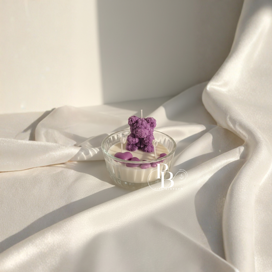 Romantic Rose Teddy Bear Candle with Heart Accents