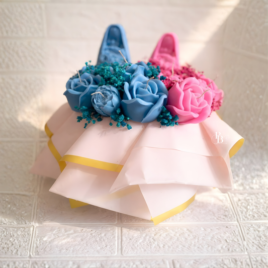 Twin Baby Shower Special Floral Candle Bouquet – Boy & Girl Theme Gift Hamper