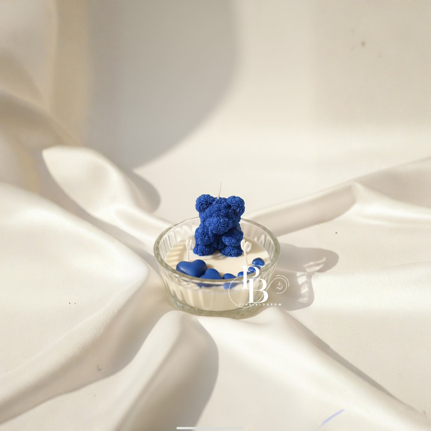 Romantic Rose Teddy Bear Candle with Heart Accents