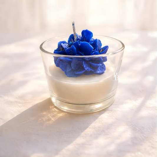 Luxury Blue Floral Scented Candle in Glass Jar | Handmade Soy Wax Candle for Home Decor, Gifting & Relaxation