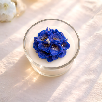 Luxury Blue Floral Scented Candle in Glass Jar