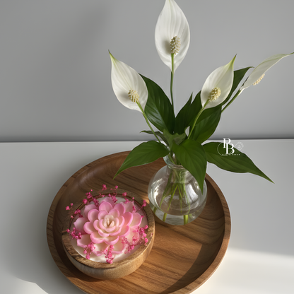 Luxury Lotus Candle in Wooden Bowl