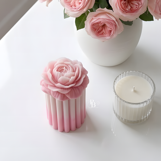 Luxury Rose Bloom Pillar Candle – Handmade Floral Scented Candle for Home Décor & Gifting | Elegant Pink Aesthetic Candle