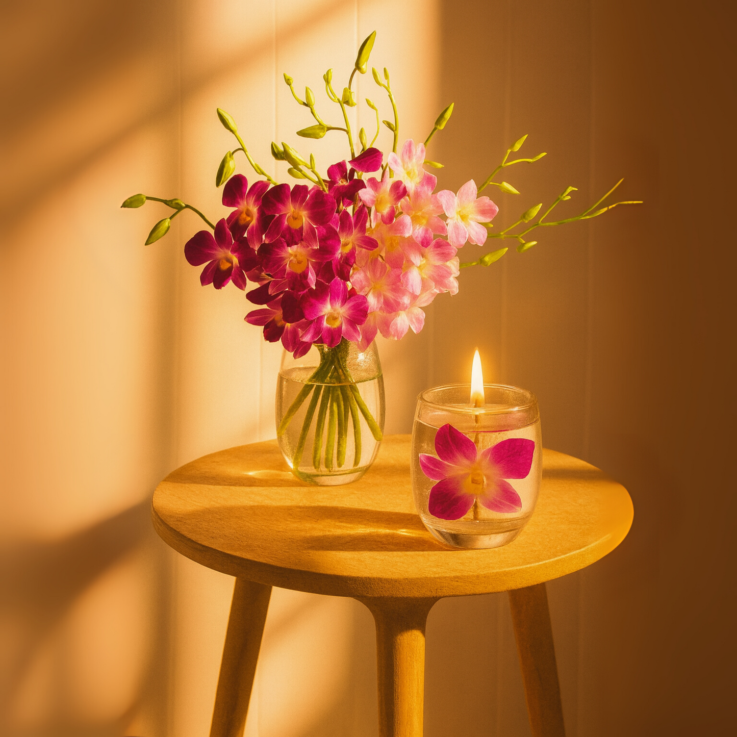 Luxury Orchid Blossom Glass Candle – Handcrafted Floral Gel Wax Candle for Home Décor & Gifting