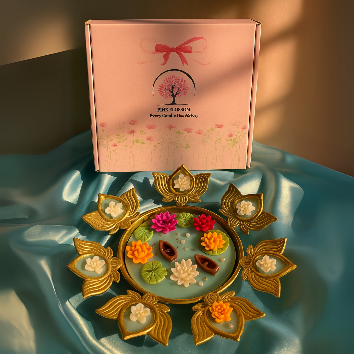 Luxury Lotus & Flower Floating Urli Candle – Festive Decorative Gift Box by Pink Blossom