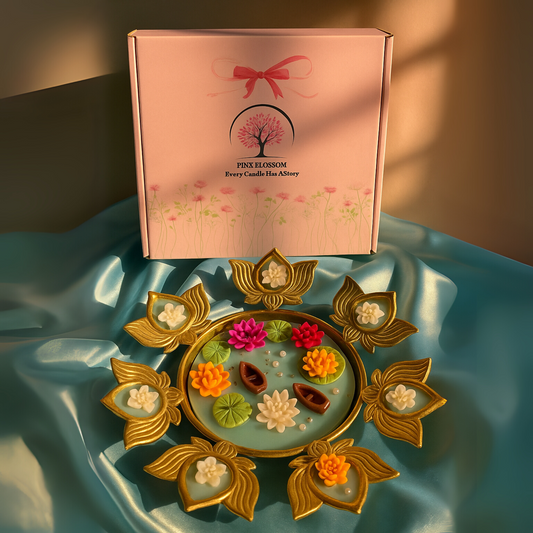 Luxury Lotus & Flower Floating Urli Candle – Festive Decorative Gift Box by Pink Blossom