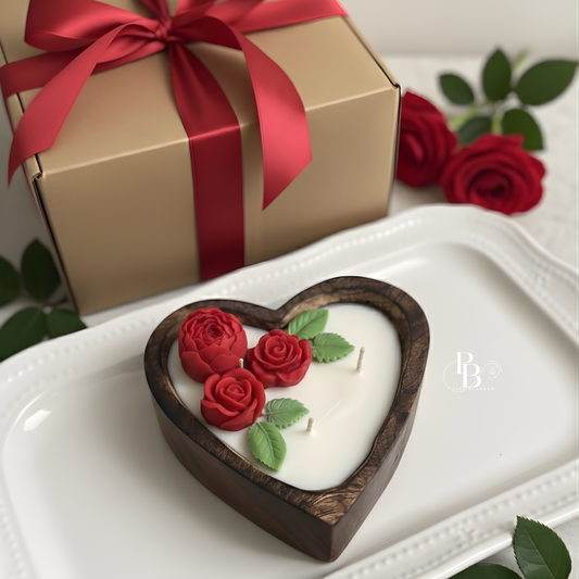 Luxury Heart-Shaped Rose Candle | Handmade Soy Wax Romantic Gift for Valentine, Anniversary & Premium Gifting