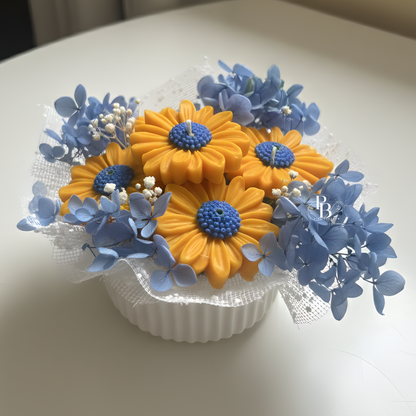 Blue & Yellow Daisy Candle Bouquet