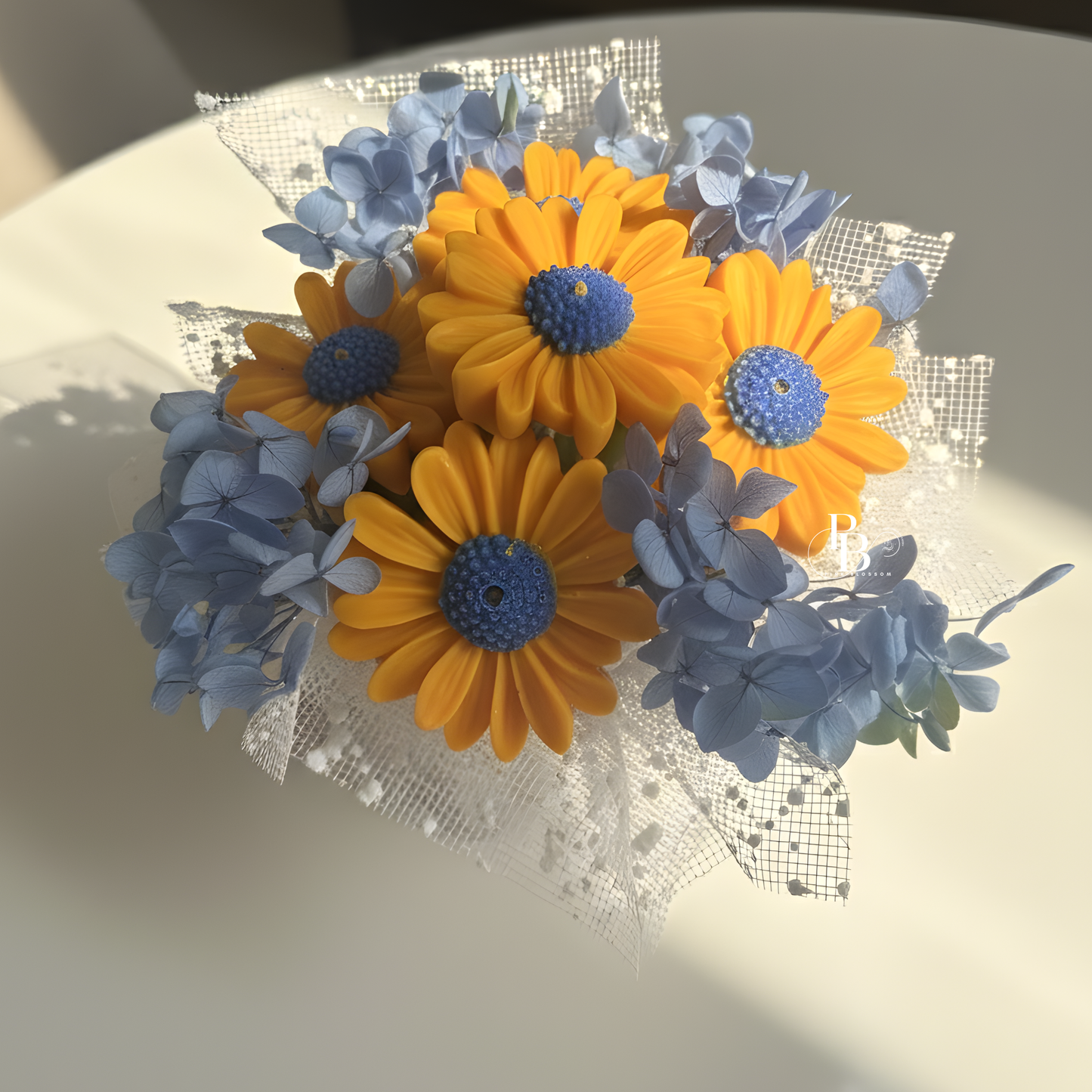 Blue & Yellow Daisy Candle Bouquet