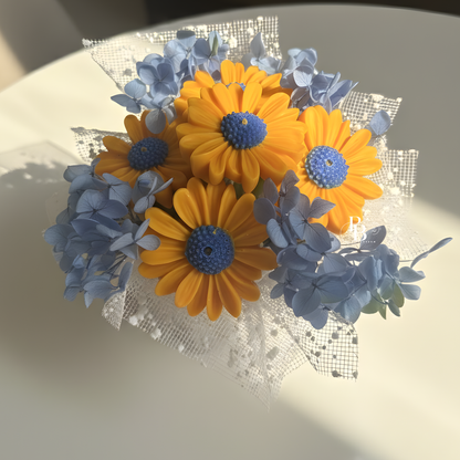 Blue & Yellow Daisy Candle Bouquet