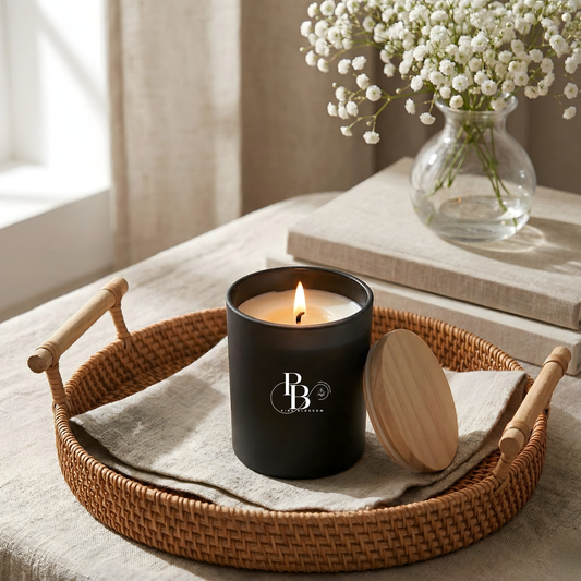 Luxury Matte Black Scented Candle with Wooden Lid | Minimalist Home Decor Soy Wax Candle | Premium Aromatherapy Gift