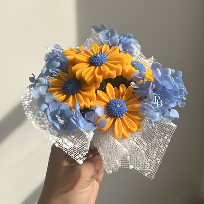 Blue & Yellow Daisy Candle Bouquet