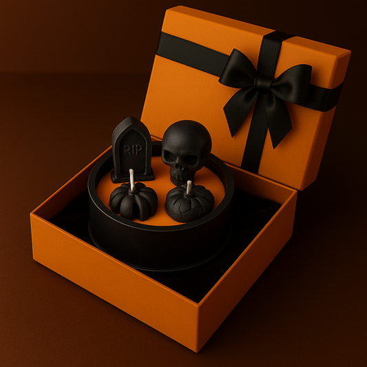 Luxury Halloween Candle – Black Skull & Pumpkin Candle with Graveyard Theme