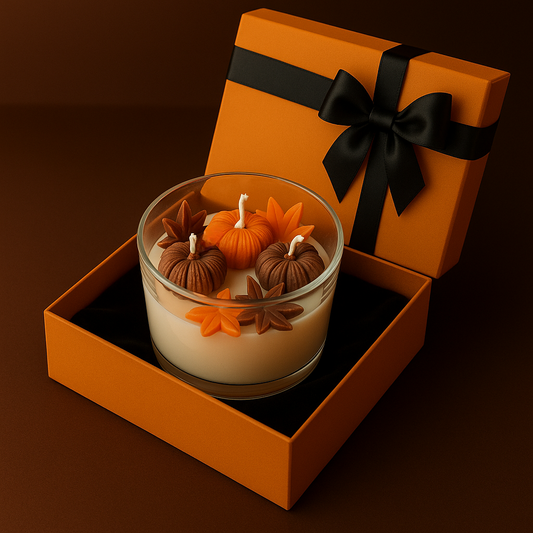 Luxury Pumpkin & Autumn Leaf Candle – Handmade Fall Scented Candle for Halloween & Thanksgiving Décor