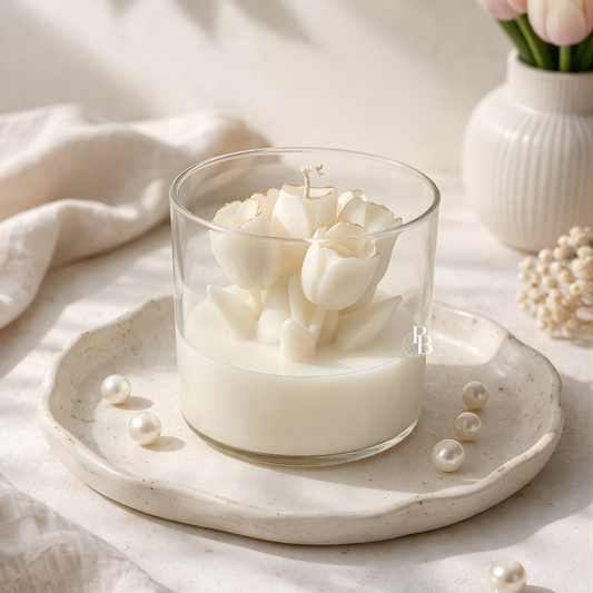 Luxury Handmade Tulip Bouquet Candle in Glass | Aesthetic Decorative Scented Candle for Home Décor & Gifting