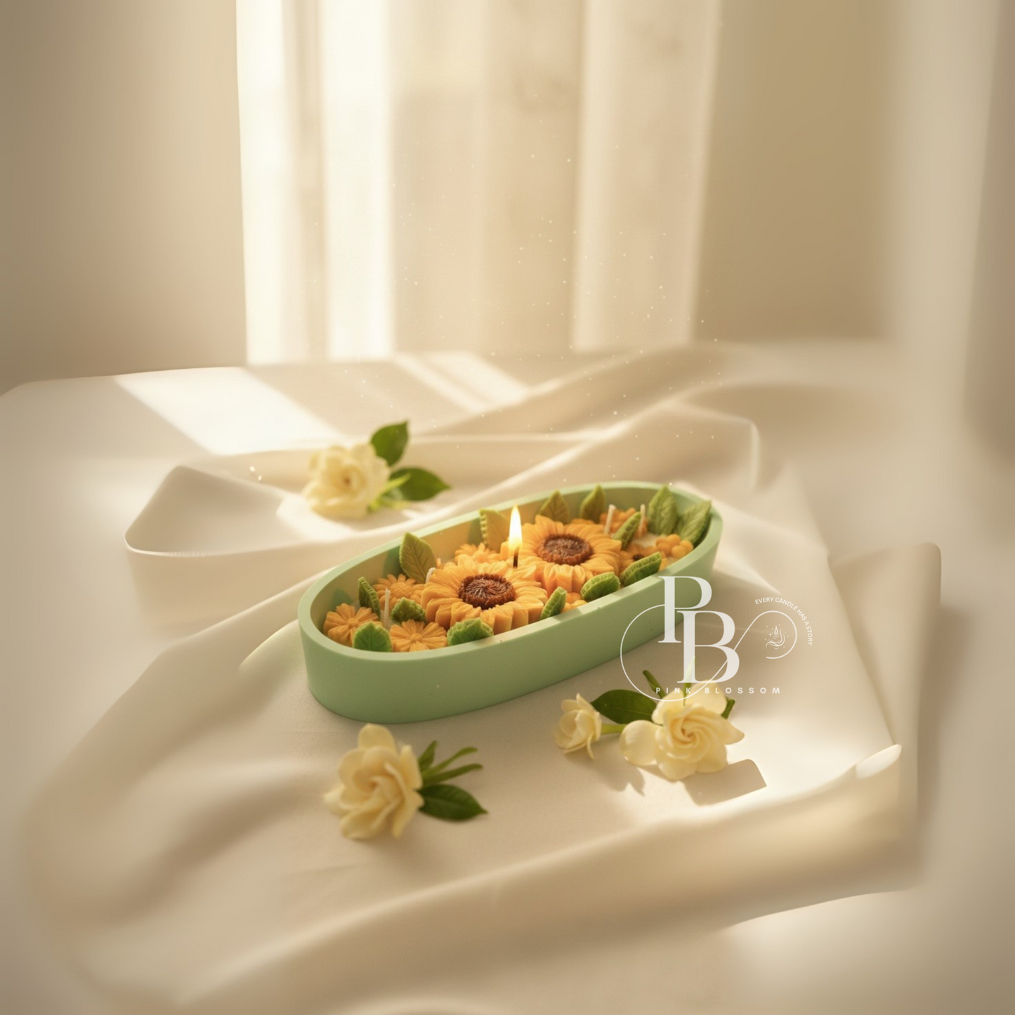 Luxury Sunflower Candle – Handcrafted Floral Soy Wax Candle