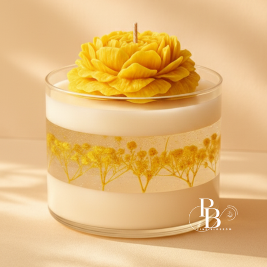 Luxury Floral Candle with Pink Rose & Botanical Design