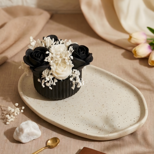 Luxury Black & White Rose Bouquet Candle – Handmade Scented Rose Candle | Elegant Home Décor & Gift | Premium Soy Wax Candle
