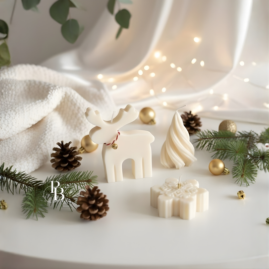 Luxury Christmas Candle Set – Reindeer Candle, Snowflake Candle & Twirl Tree Candle