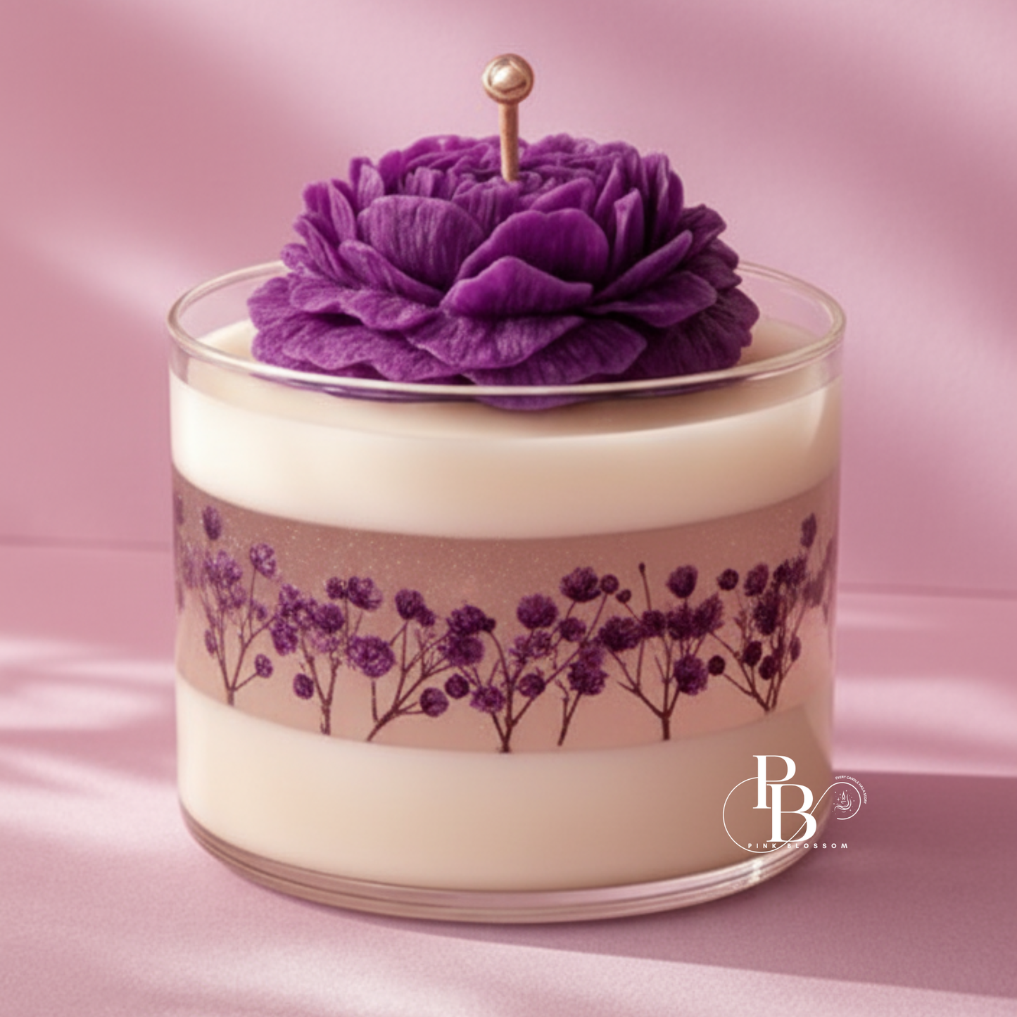 Luxury Floral Candle with Pink Rose & Botanical Design