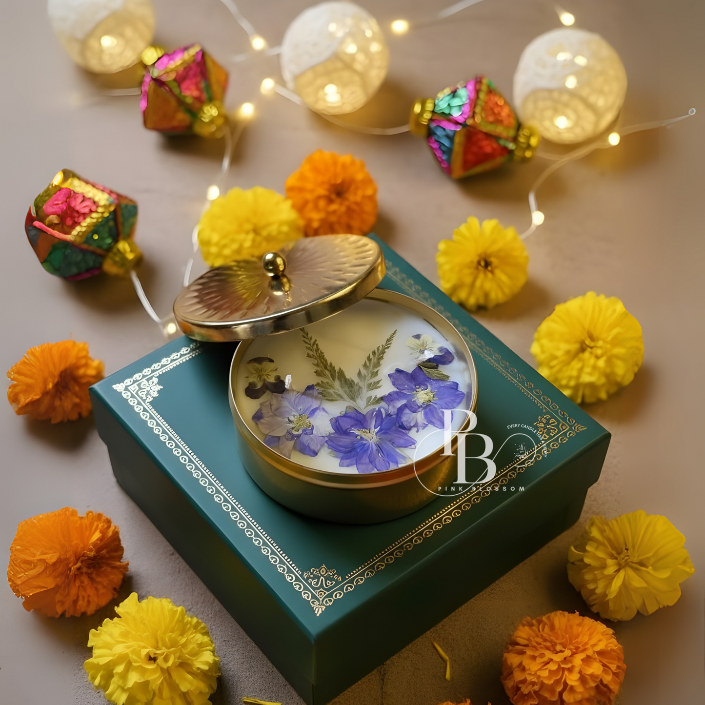 Luxury Handcrafted Floral Candle in Urli Jar – Premium Festive Gift