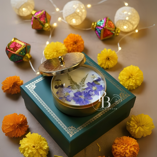 Luxury Handcrafted Floral Candle in Urli Jar – Premium Festive Gift