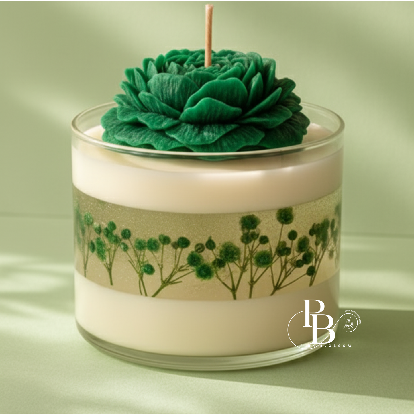 Luxury Floral Candle with Pink Rose & Botanical Design