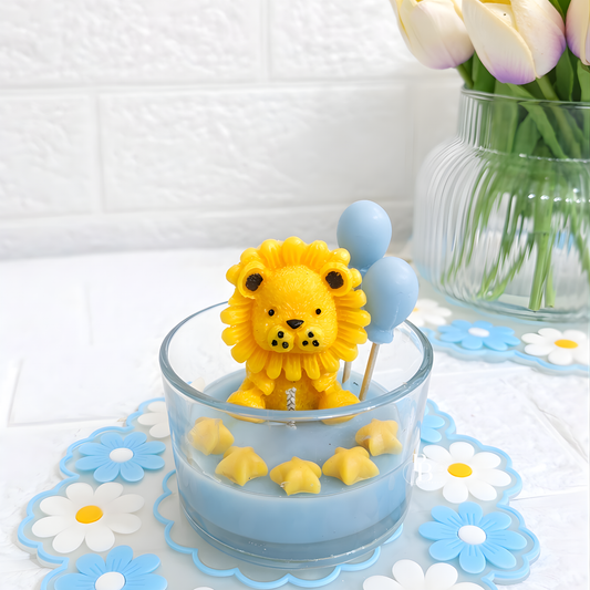 Cute Lion Scented Candle in Glass Jar – Handmade Decorative Soy Wax Candle | Aesthetic Home Décor Gift | Unique Cute Animal Candle for Kids & Gifts