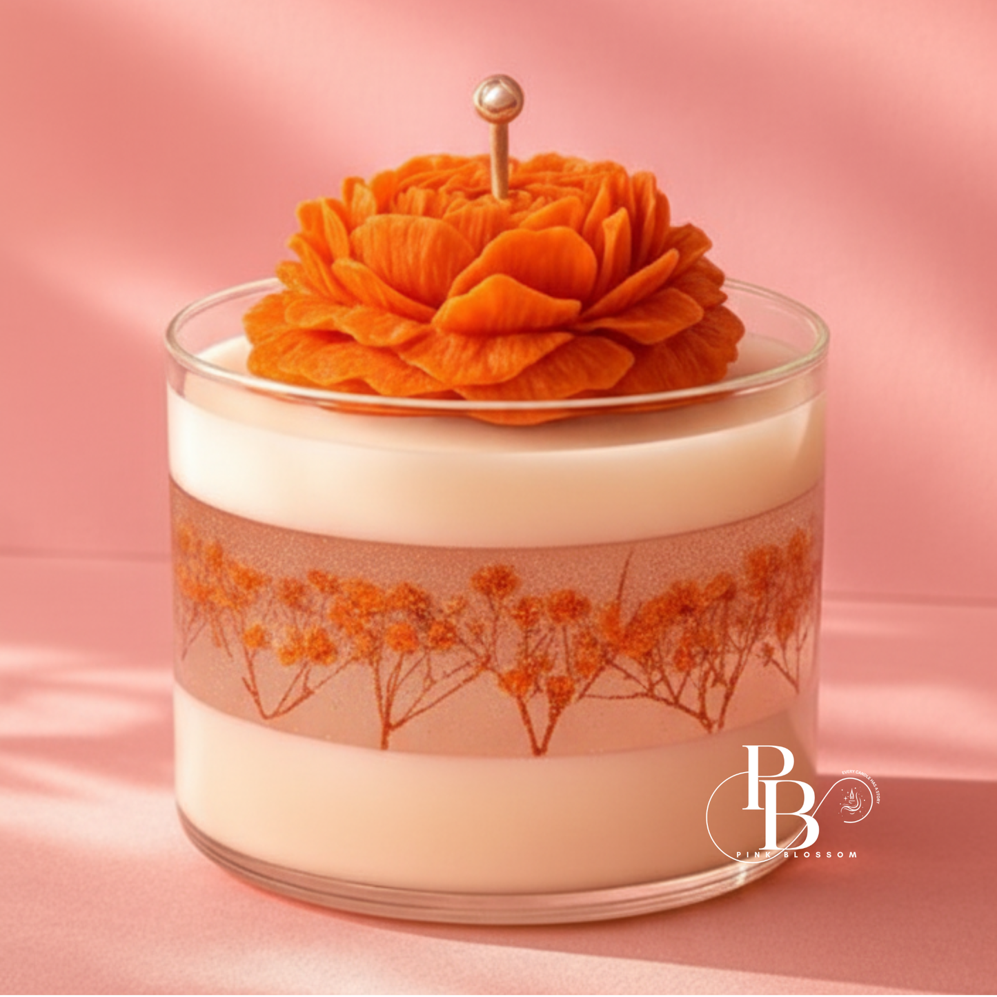 Luxury Floral Candle with Pink Rose & Botanical Design