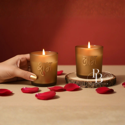 Shubh Labh Gold Glass Candle Set