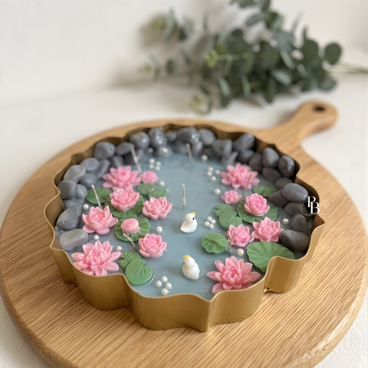 Luxury Lotus Pond Candle – Handcrafted Eco-Friendly Scented Candle for Home Décor & Relaxation | Natural Wax, Aesthetic Water Garden Design
