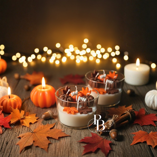 Luxury Pumpkin & Autumn Leaf Candle – Handmade Fall Scented Candle for Halloween & Thanksgiving Décor
