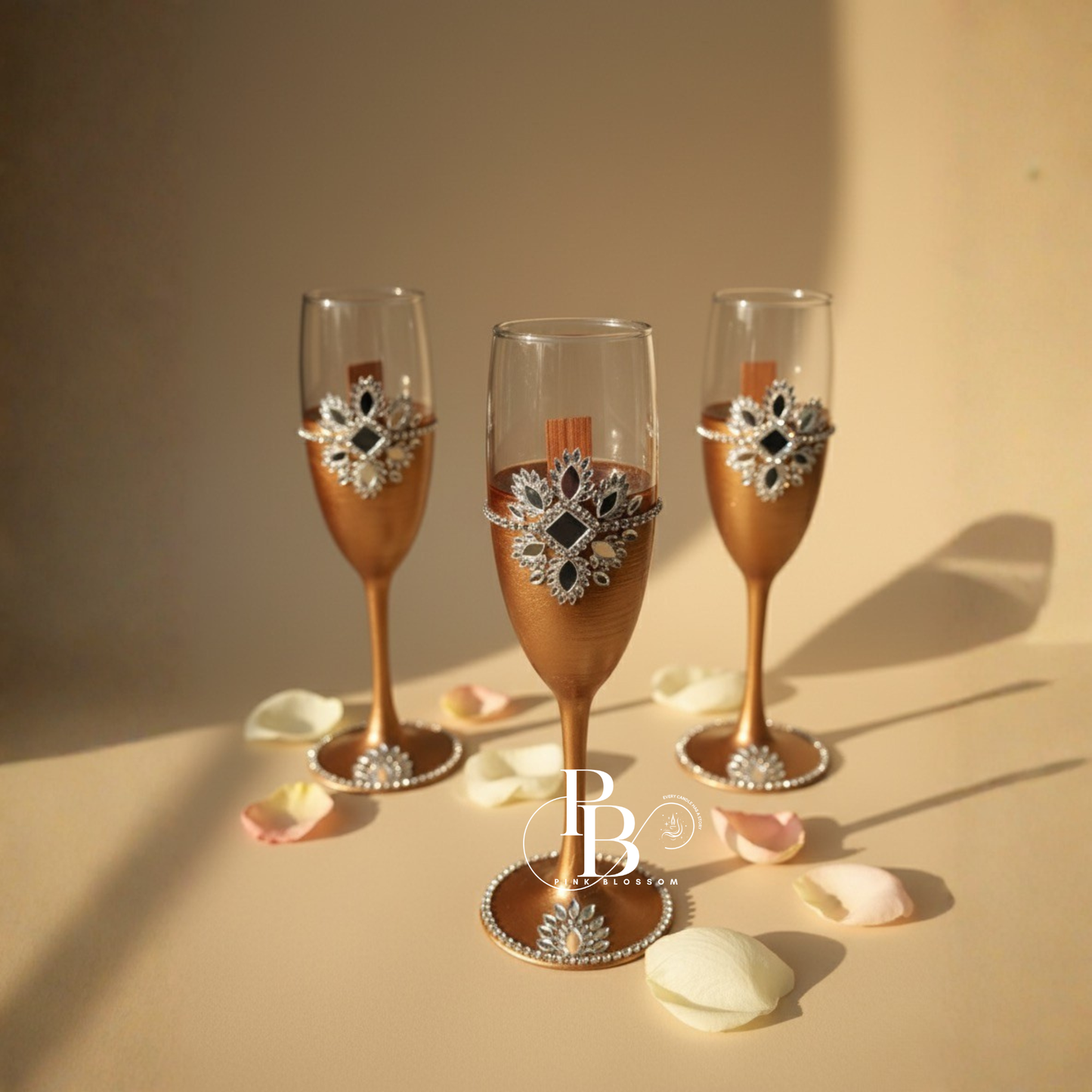 Luxury Handcrafted Decorative Champagne Glass with Gemstone Embellishments
