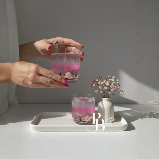 Luxury Pink Blossom Gel Candle with Sea shell Decor