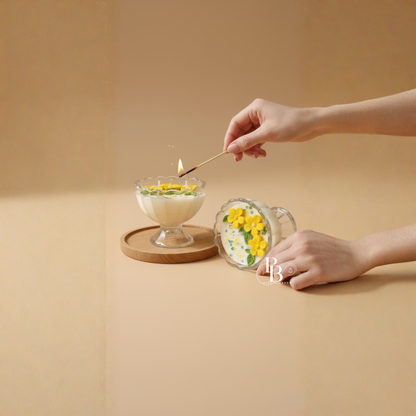 Luxury Handmade Yellow Flower Candle in Glass Bowl