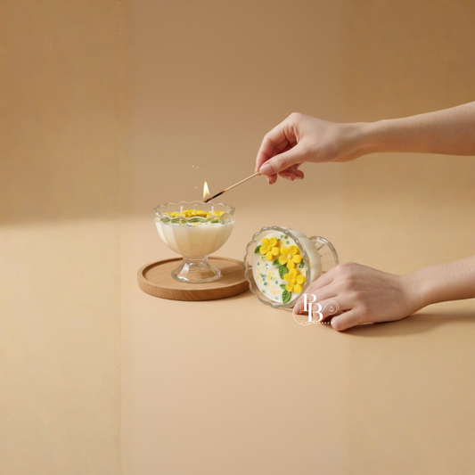 Luxury Handmade Yellow Flower Candle in Glass Bowl