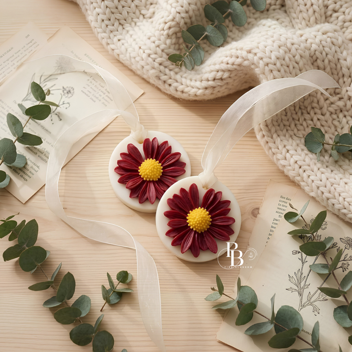 Burgundy Daisy Aroma Sachet™ | Handmade Floral Soy Wax Sachet for Wardrobe, Closet & Home Fragrance | Luxury Botanical Freshener