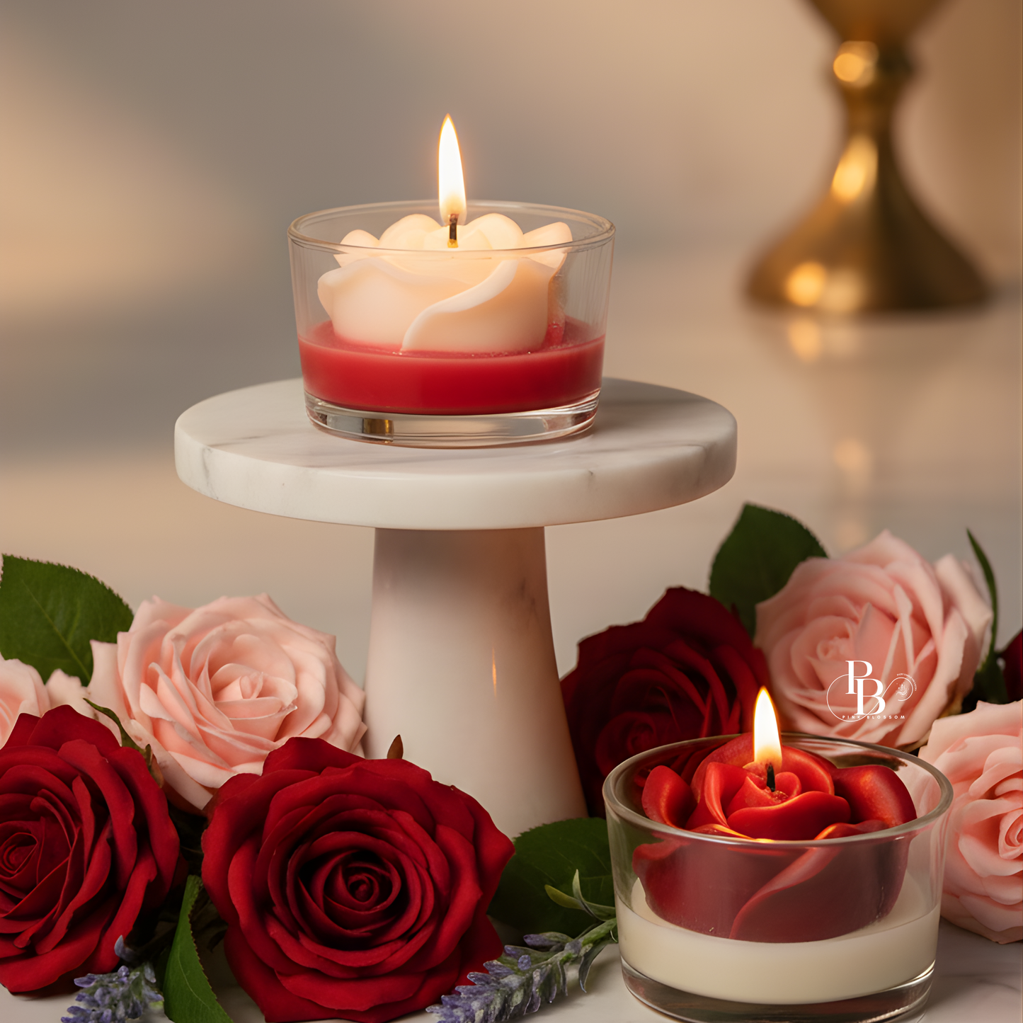 Rose Bloom Luxury Soy Candle in Glass Jar (Pack of 2)