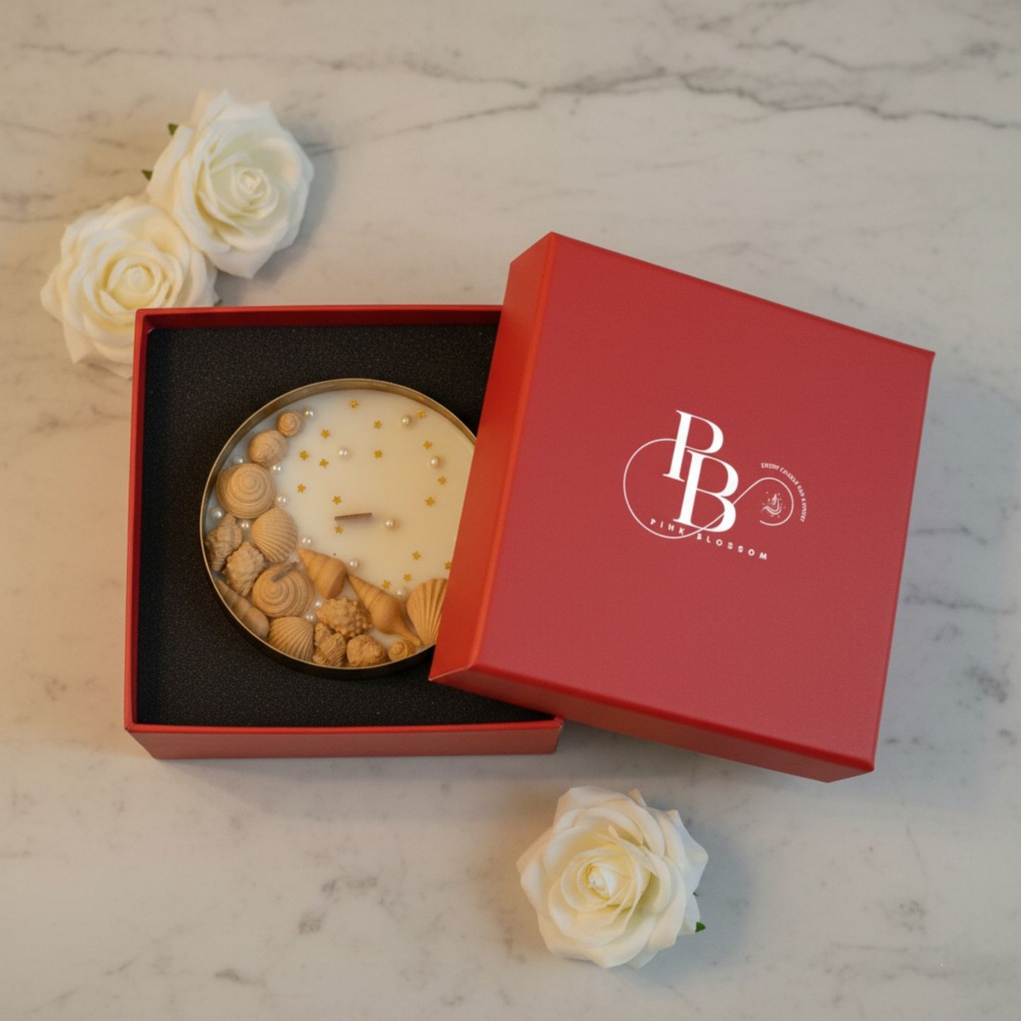 Luxury Shell-Inspired Candle Gift Box | Handcrafted Soy Candle by Pink Blossom
