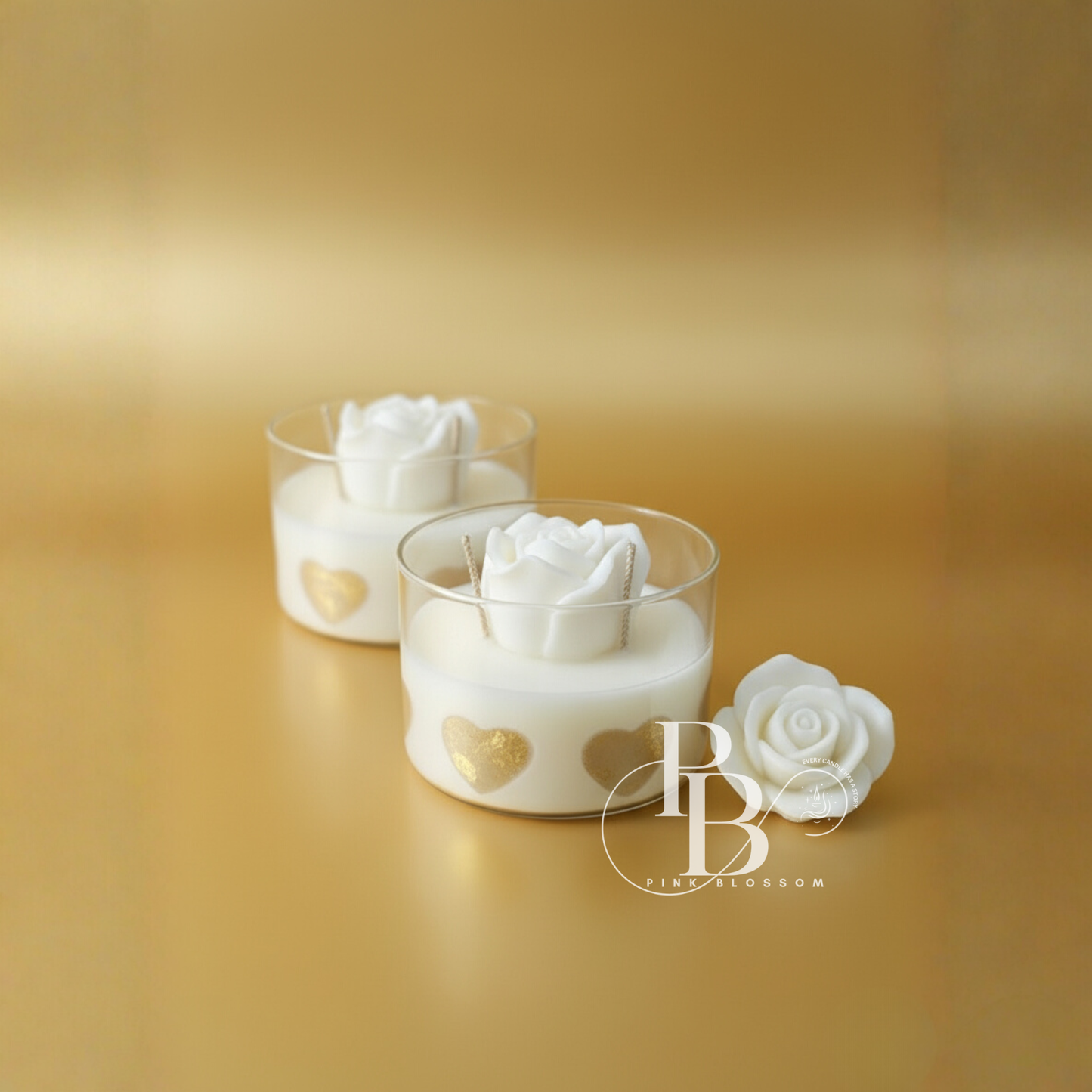 Luxury White Rose Heart Candle – Elegant Handmade Soy Wax Candle with Gold Heart Design